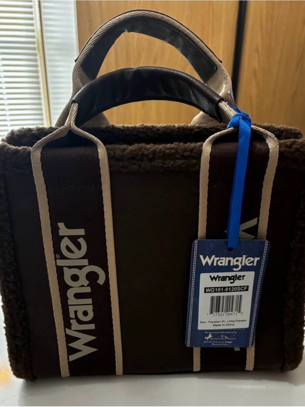 Wrangler Brown and Tan Shearling-Trim Messenger Tote